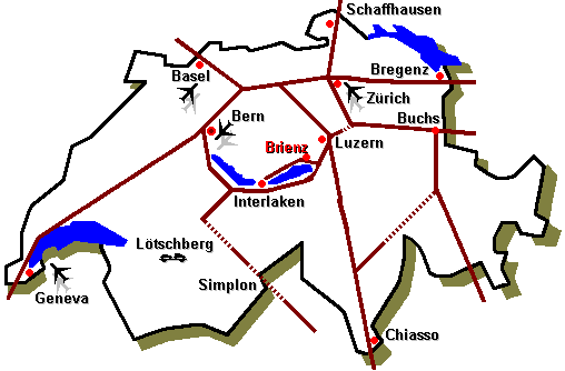 Brienz liegt zentral in der Schweiz